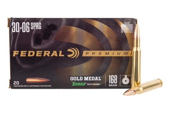 Federal Gold Medal Sierra MatchKing 30-06 Springfield 168gr BTHP Ammo comes in a box of 20